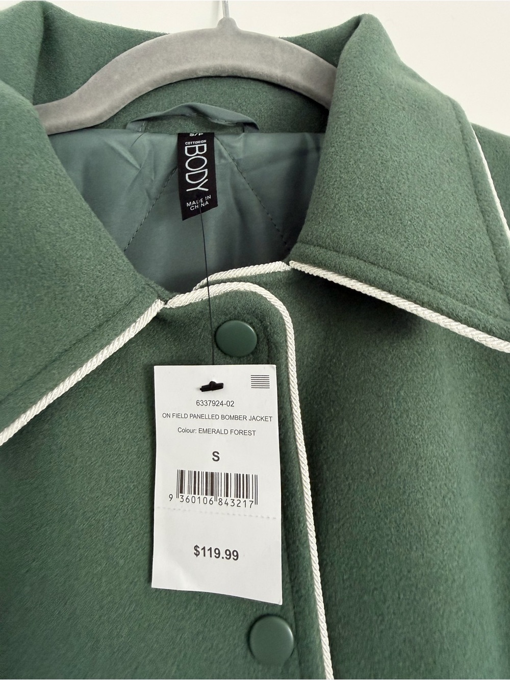 Cotton On Emerald Forest Green Bomber Jacket with White Piping